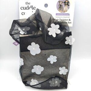 Hair Twister Pet Bandanna Set Cuddle Collab Sheer Black White Flowers Cat Dog